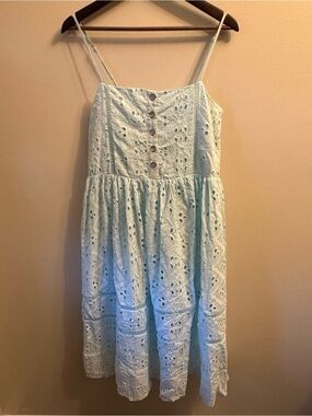 #341 POL Light Blue Eyelet Spaghetti-Strap Dress